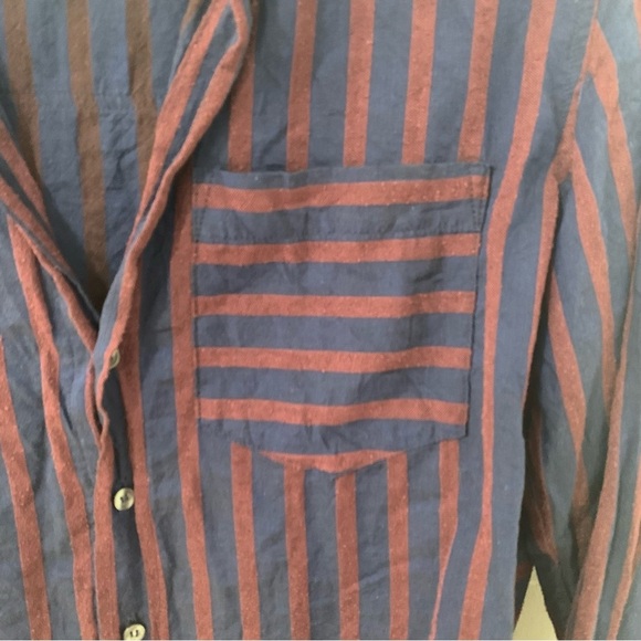 Anthropologie AMO Womens Ruffled Prep Shirt Striped Academia Size Medium FLAWED - Picture 4 of 13